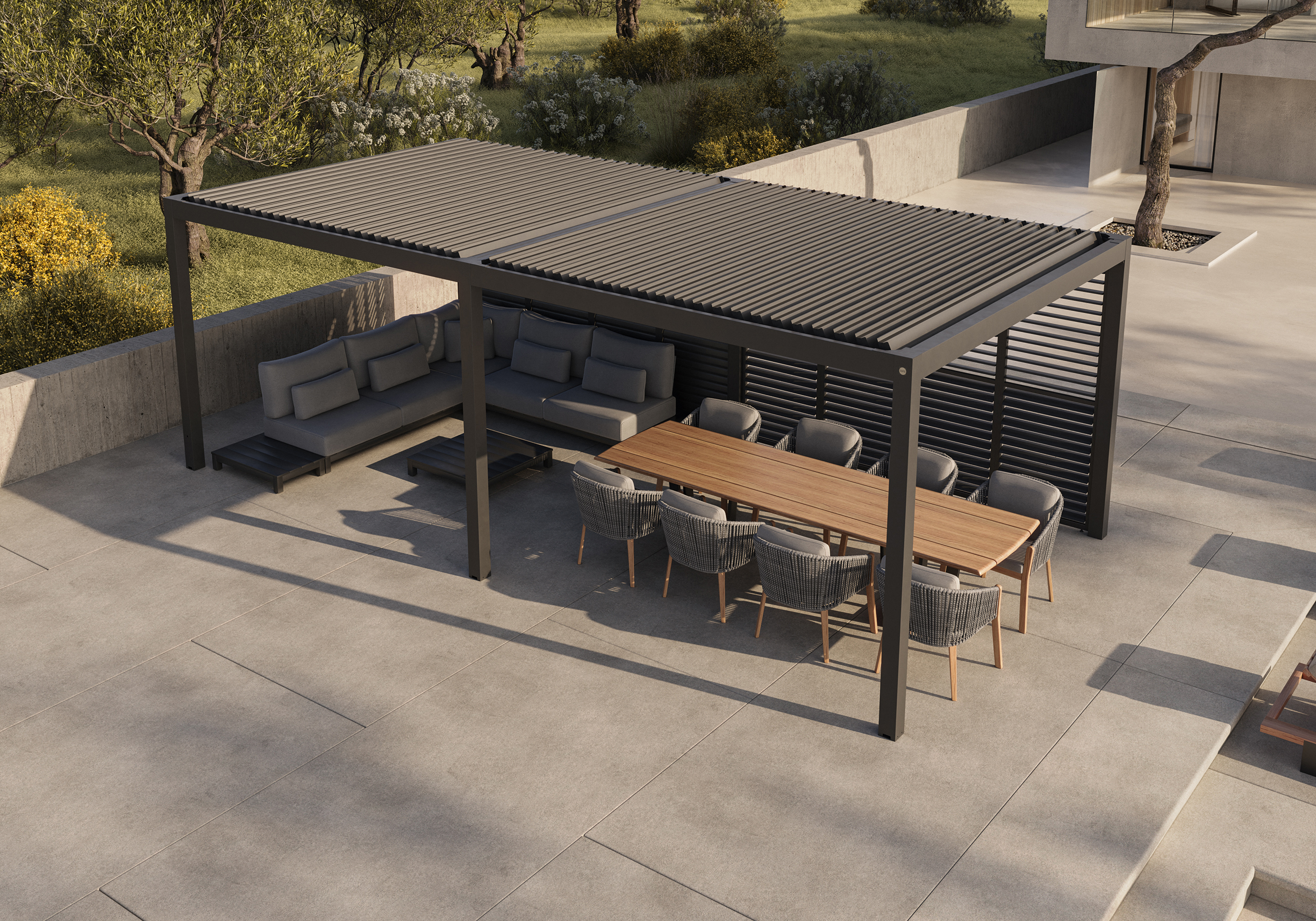 SUNS Luxe bioklimatska pergola z električnimi lamelami